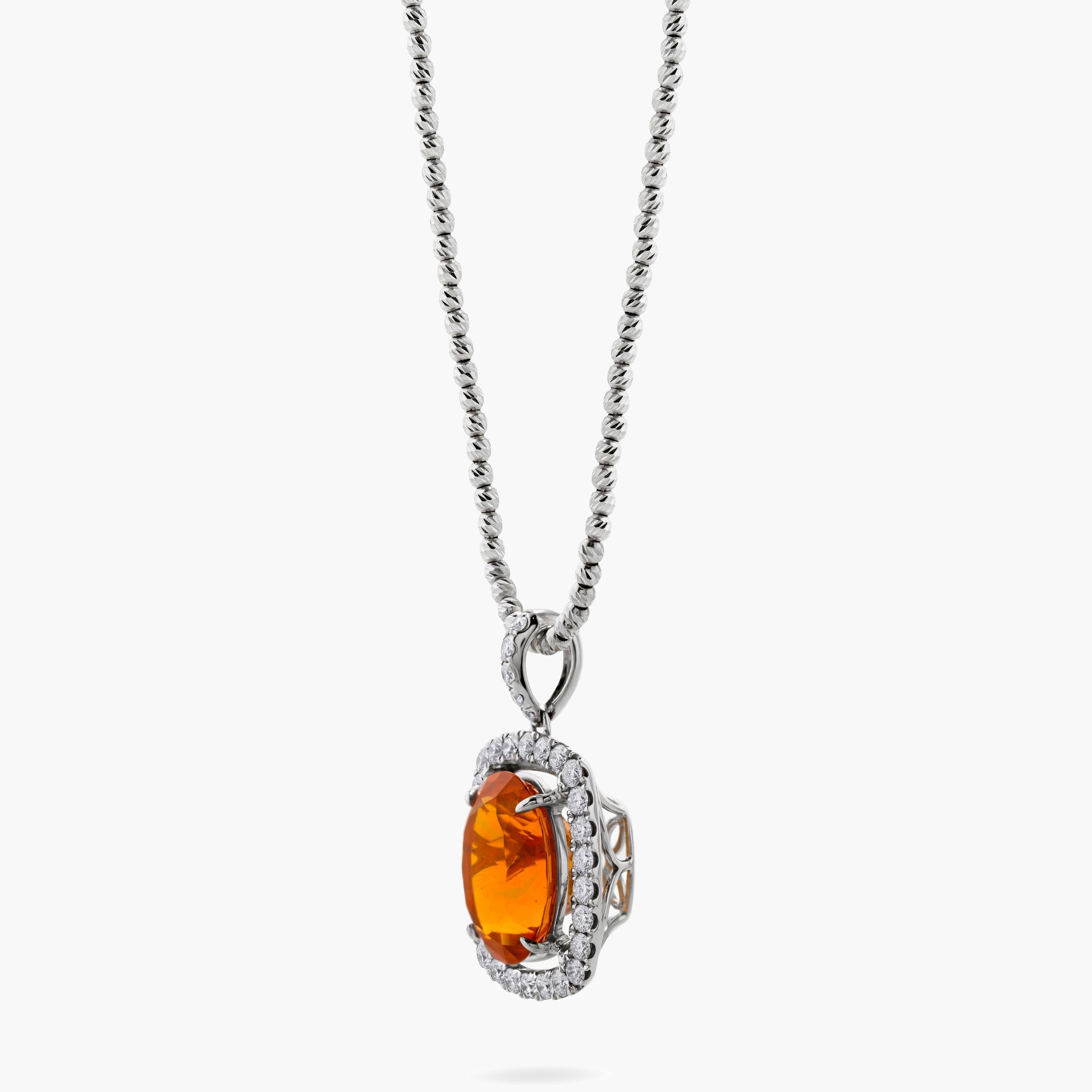 Fire Opal & diamond pendant