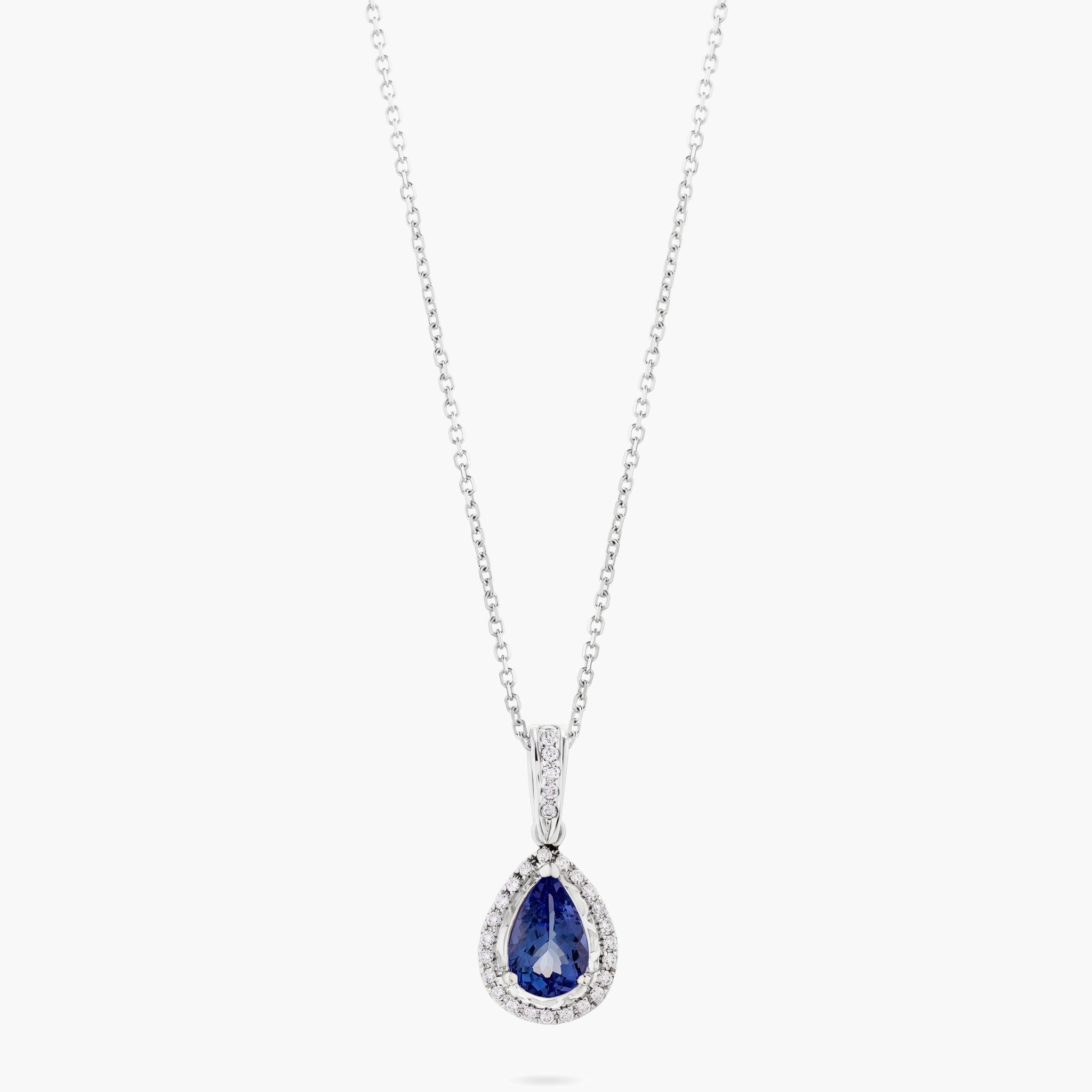 Pearshape tanzanite and diamond pendant