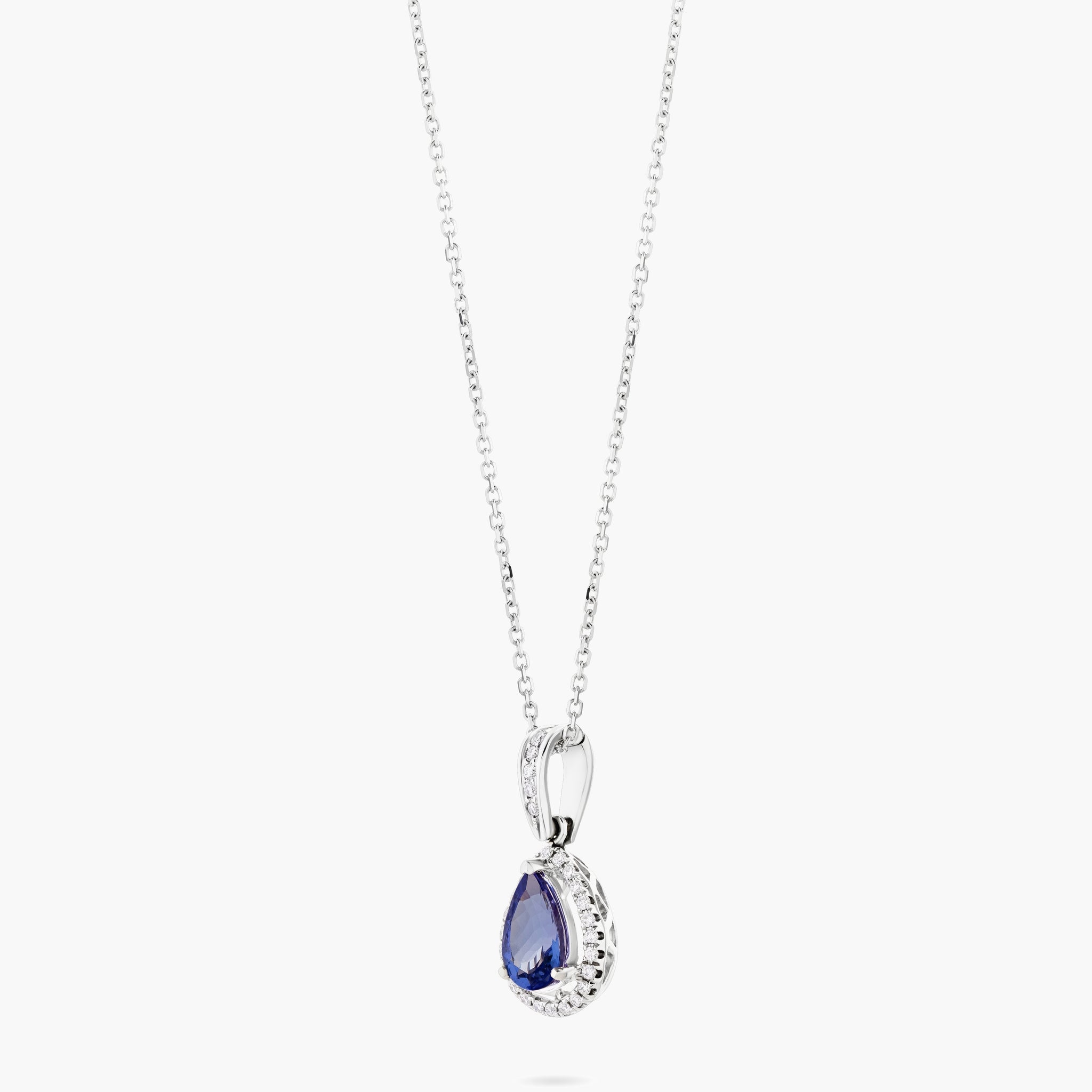 Pearshape tanzanite and diamond pendant