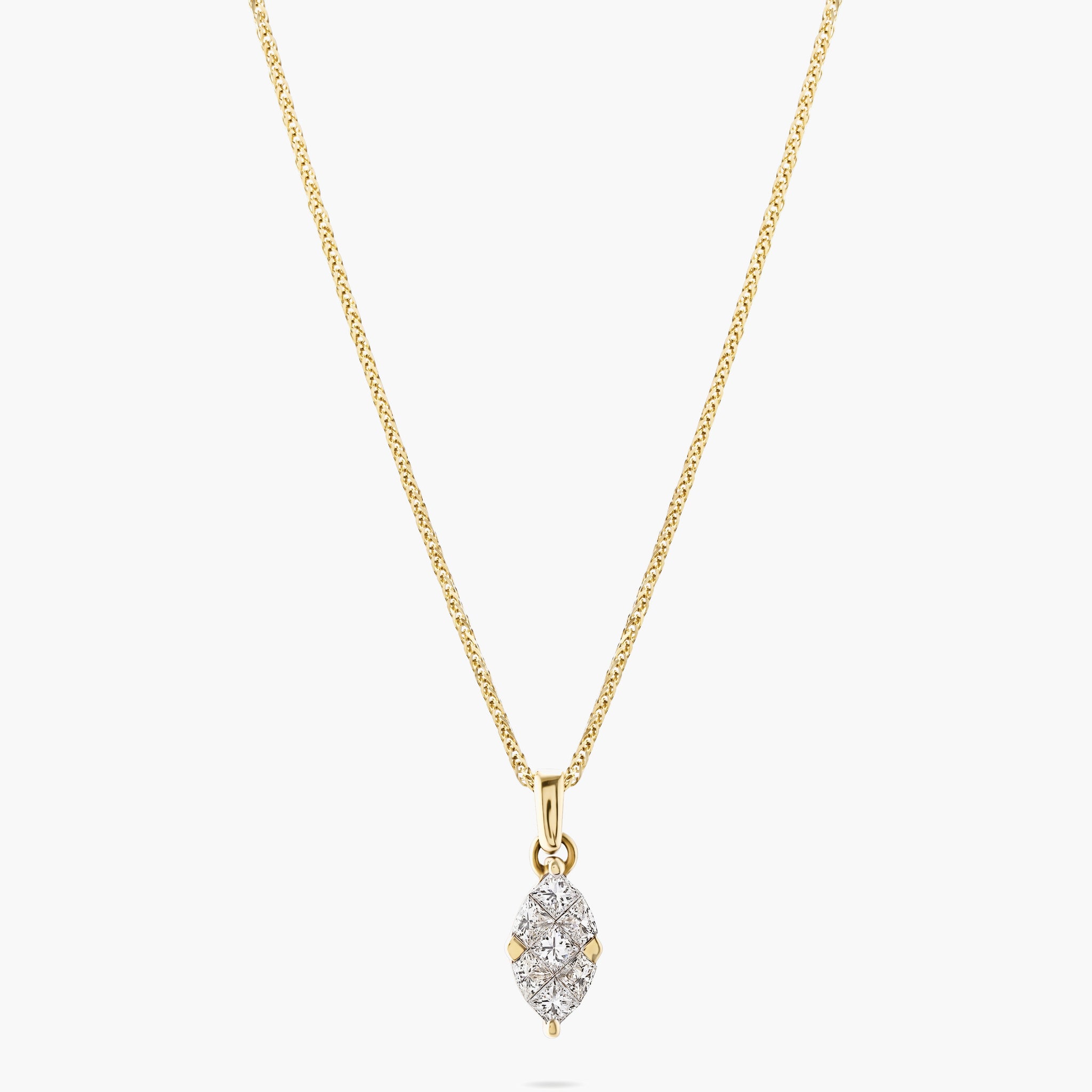 Illusion set navette diamond pendant