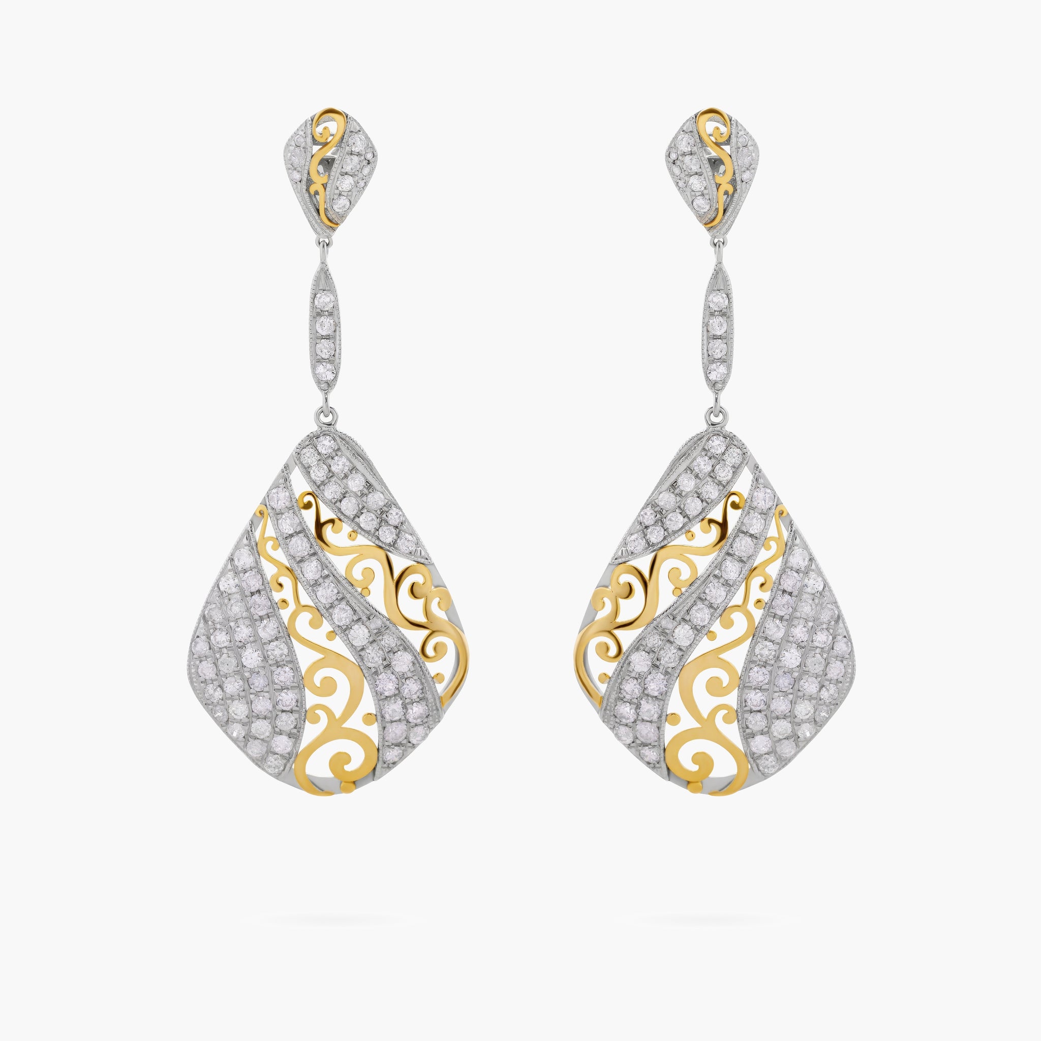 Pave diamond & fancy filigree chandelier earrings