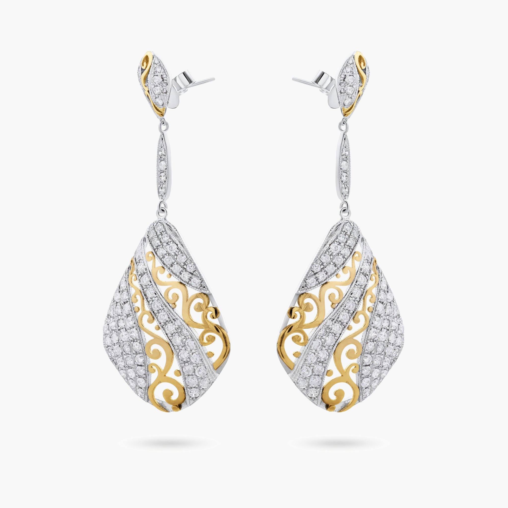 Pave diamond & fancy filigree chandelier earrings