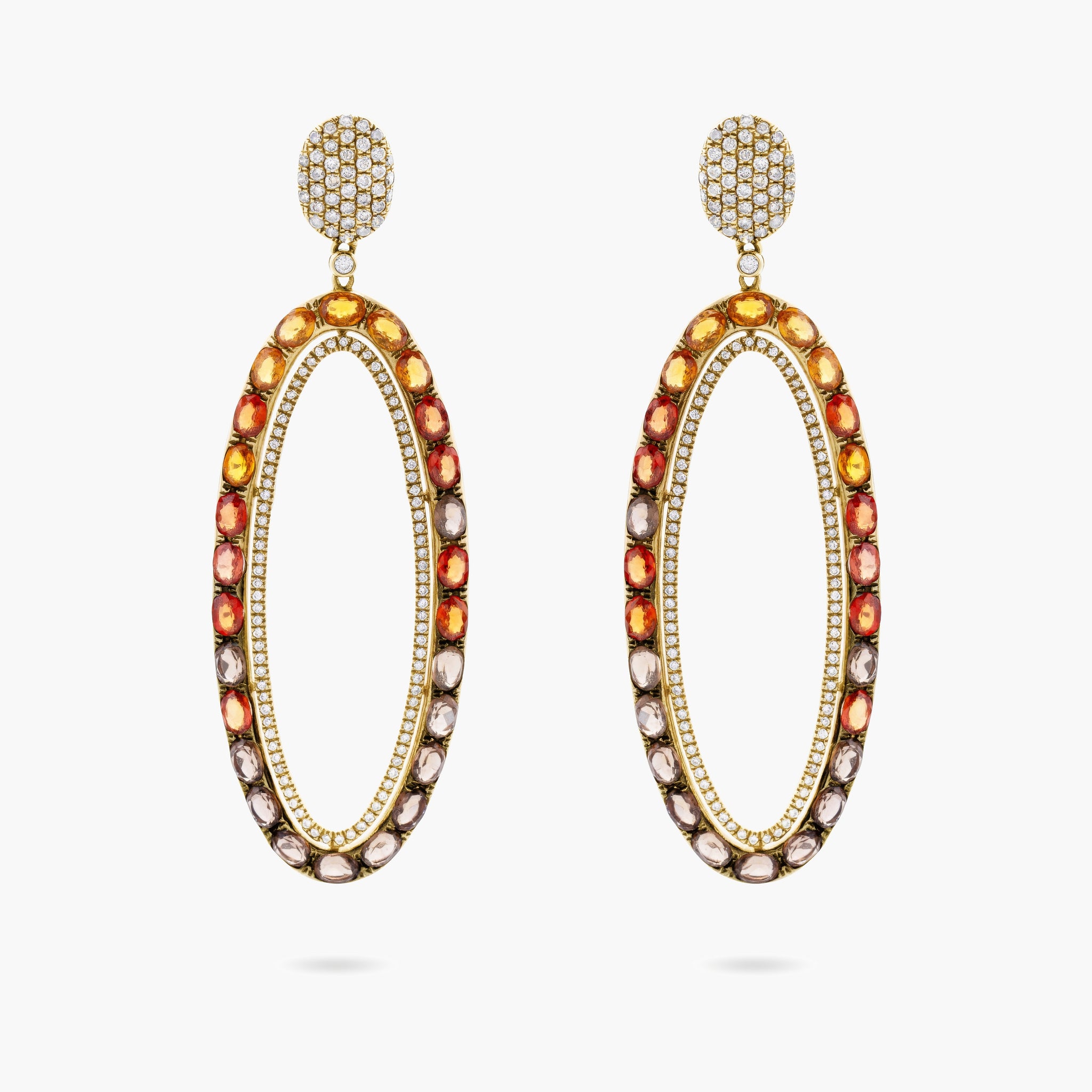 Multicolour Sapphire and diamond oval drop earrings