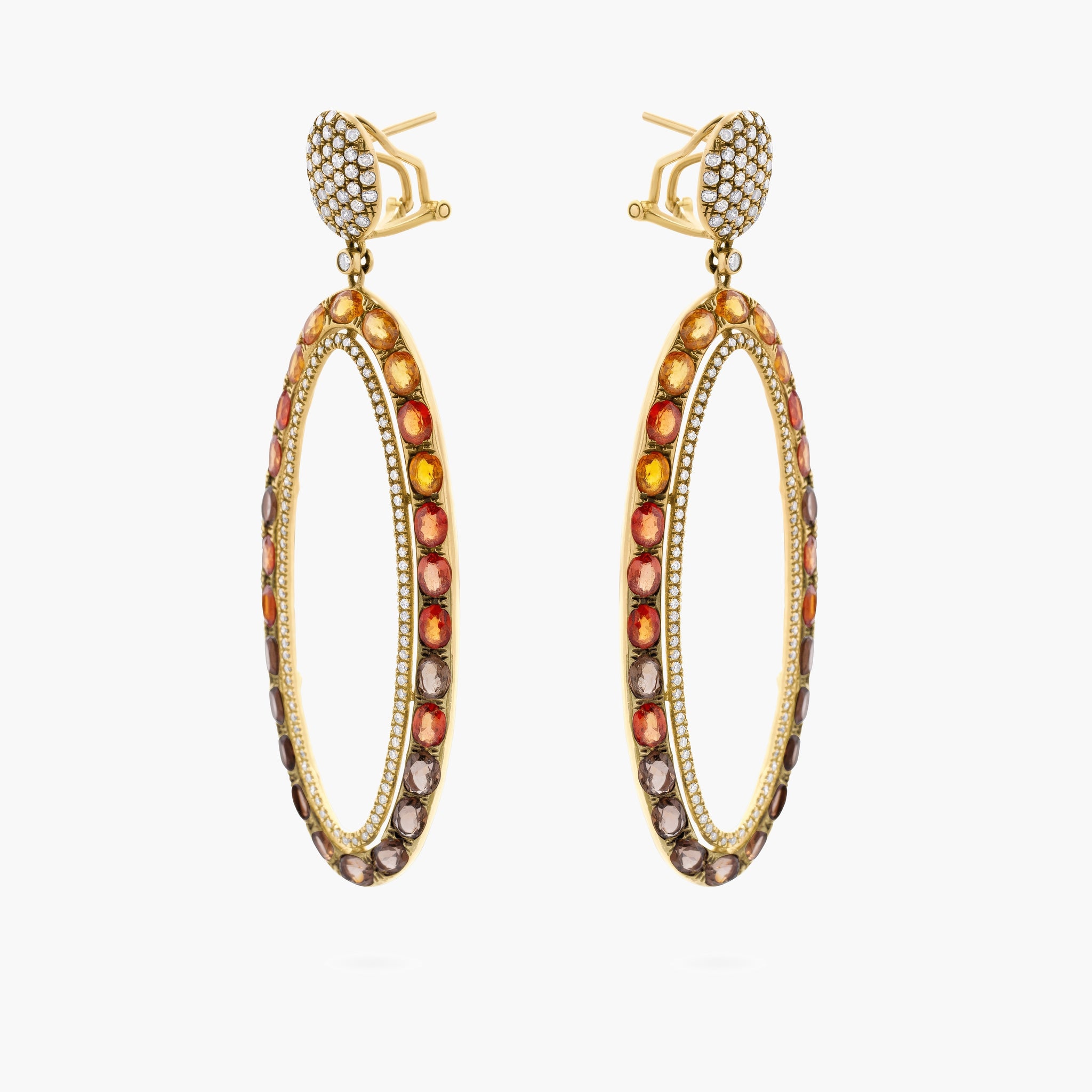 Multicolour Sapphire and diamond oval drop earrings