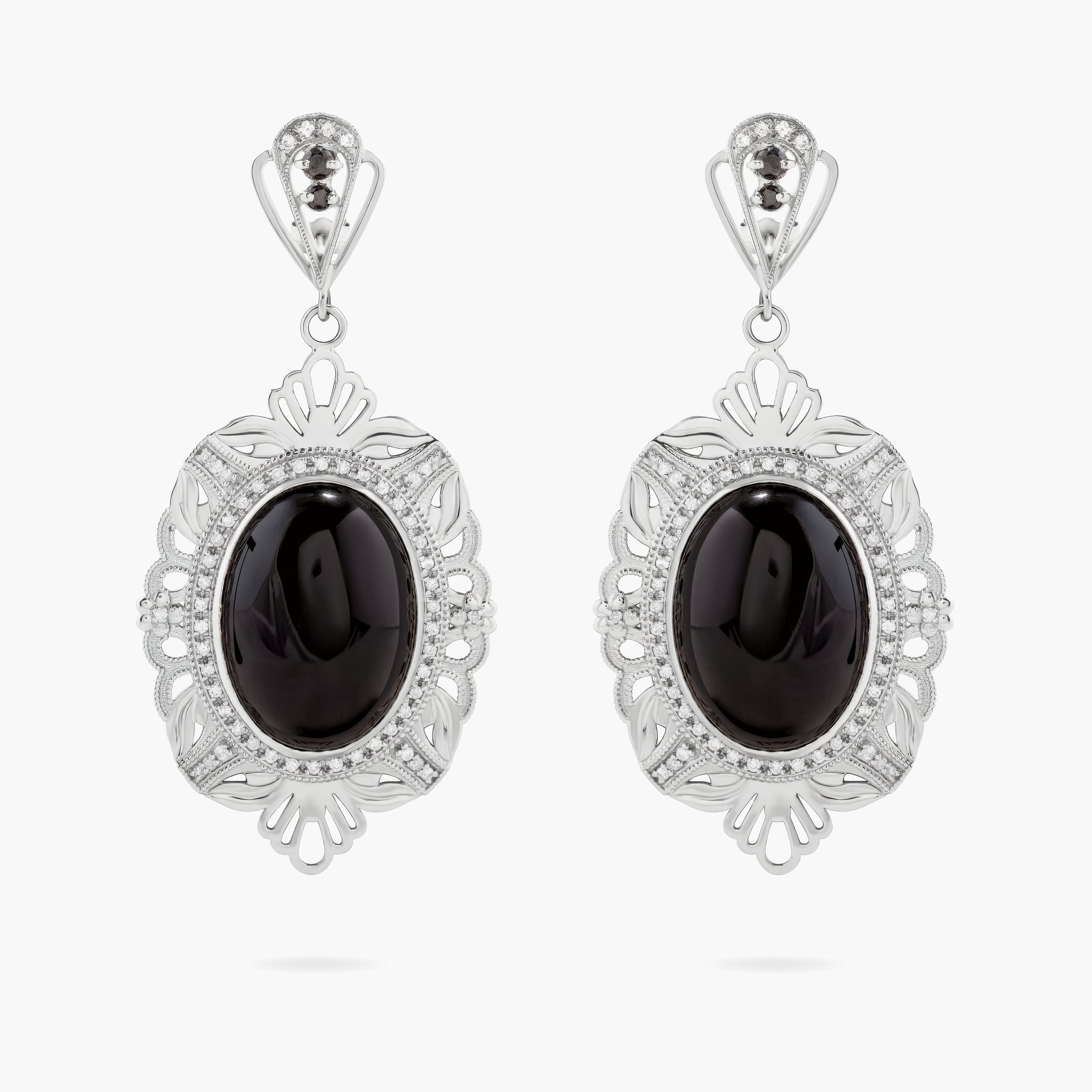 Onyx and diamond fancy large drop earrings