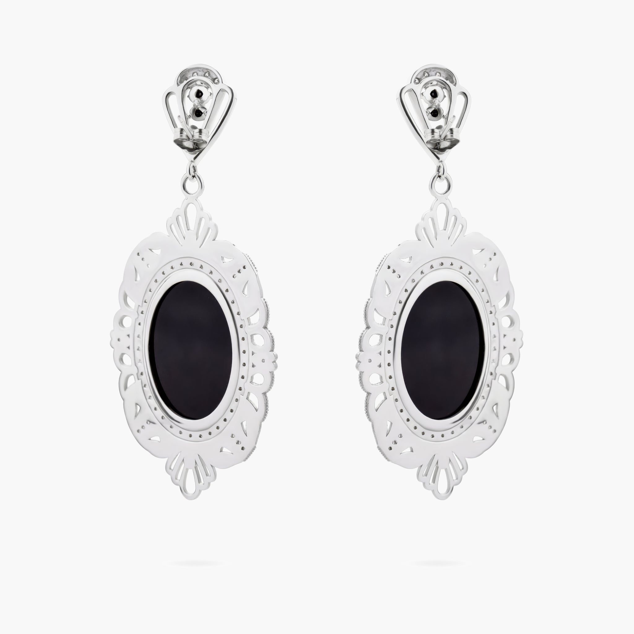 Onyx and diamond fancy large drop earrings