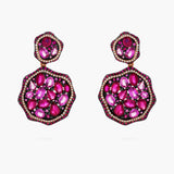 Asymmetrical Circular Ruby, Sapphire & Diamond Cluster Drop Earrings