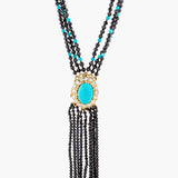 Turquoise & diamond centrepiece w triple strand spinel & turquoise beads