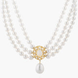 Opal & diamond 3 strand pearl necklace