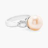 Diamond and gold pearl ring