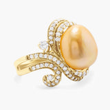 Gold SS pearl & diamond ring