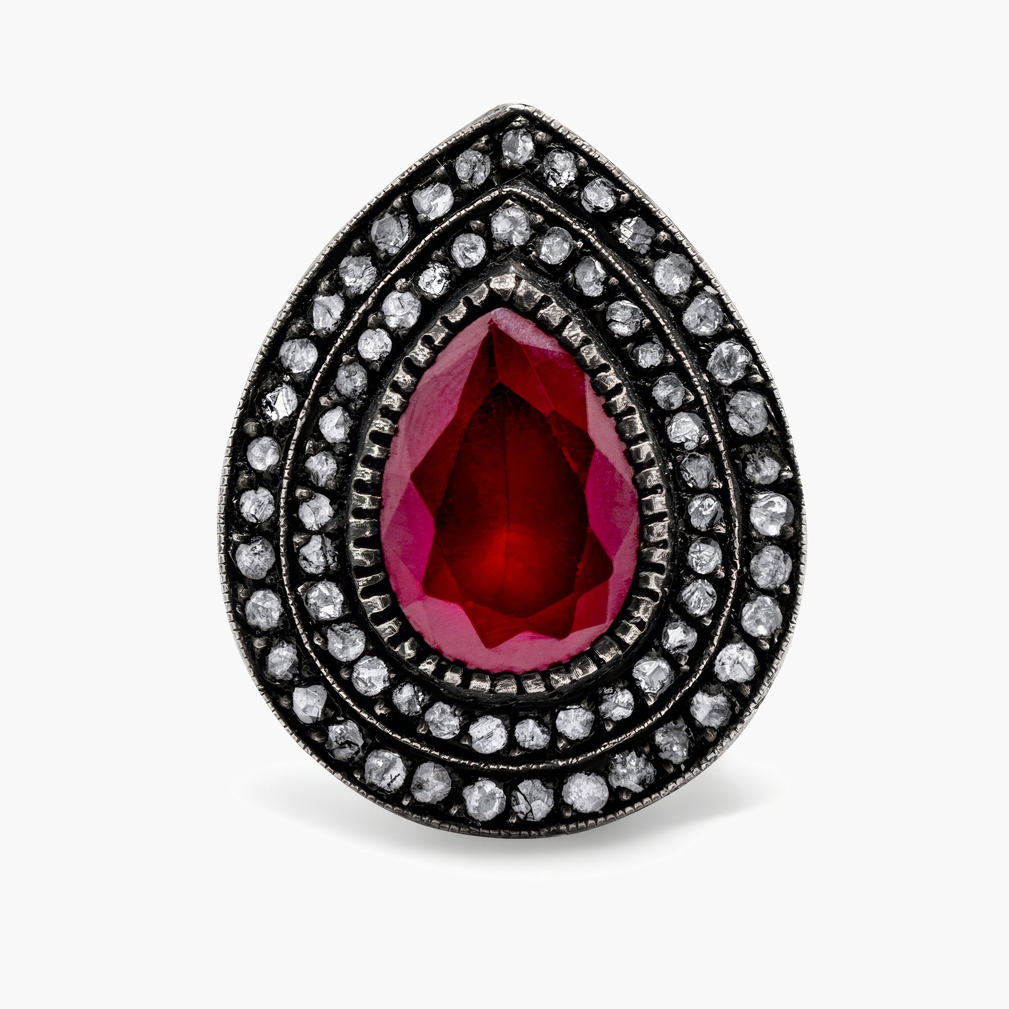 Red Pearshape & diamond ring