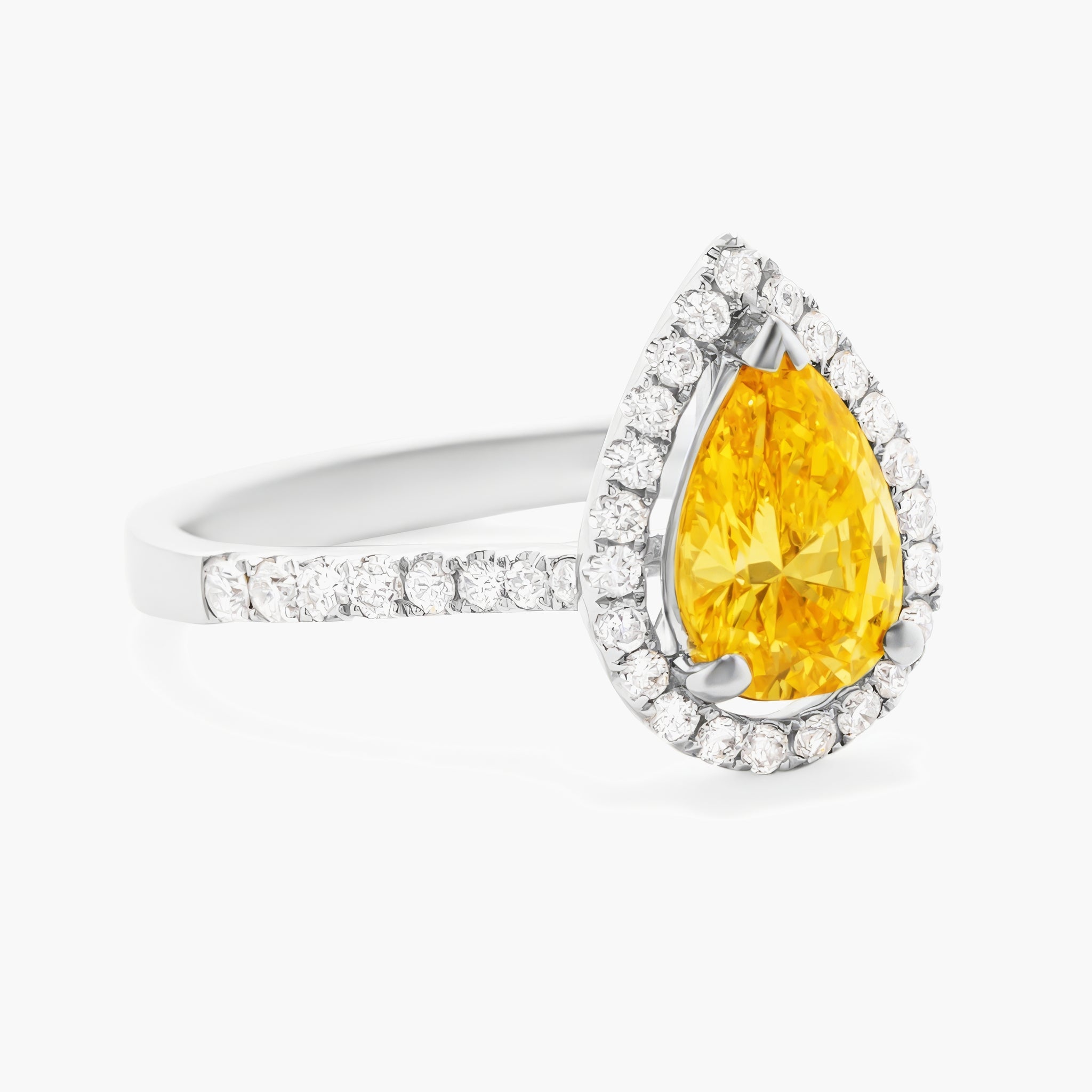 Fancy yellow pearshape diamond ring