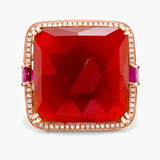 Orangey brown agate, ruby and diamond ring