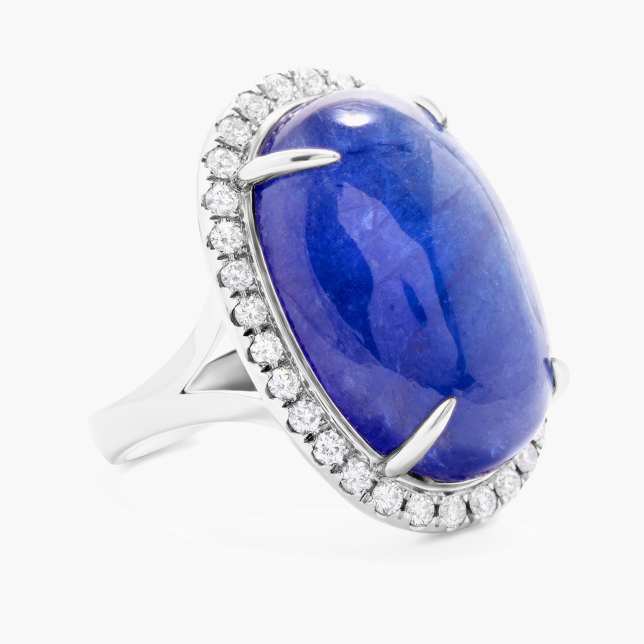 Tanzanite cabochon & diamond ring