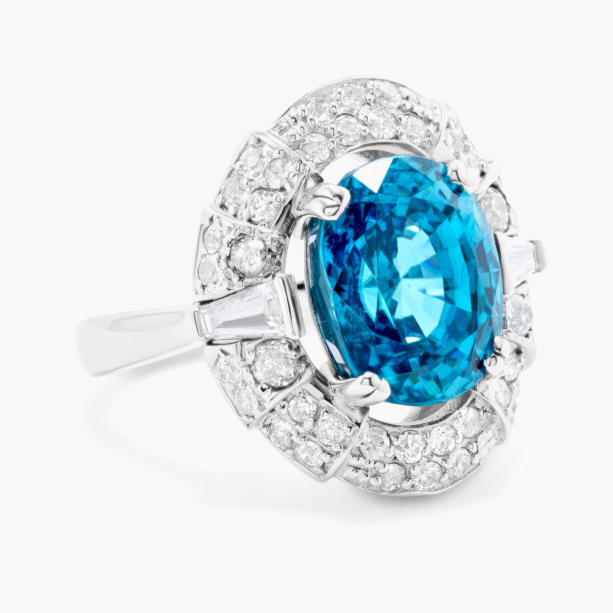 Blue zircon & diamond ring