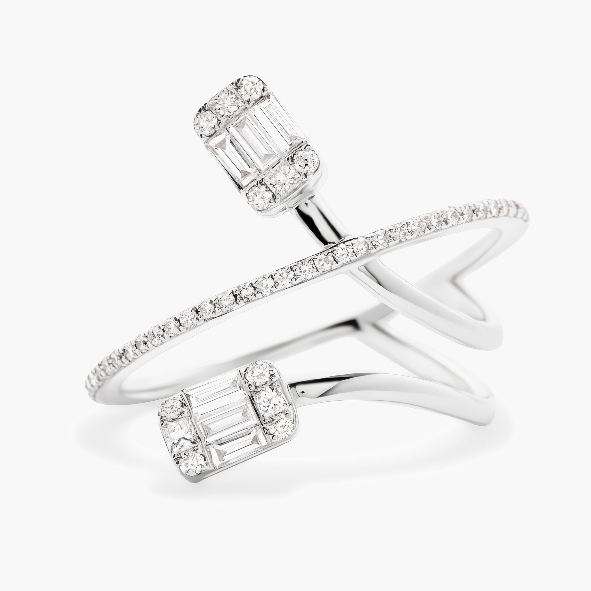 Triple crossover diamond ring