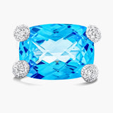 Blue topaz ring w Pave diamond claws