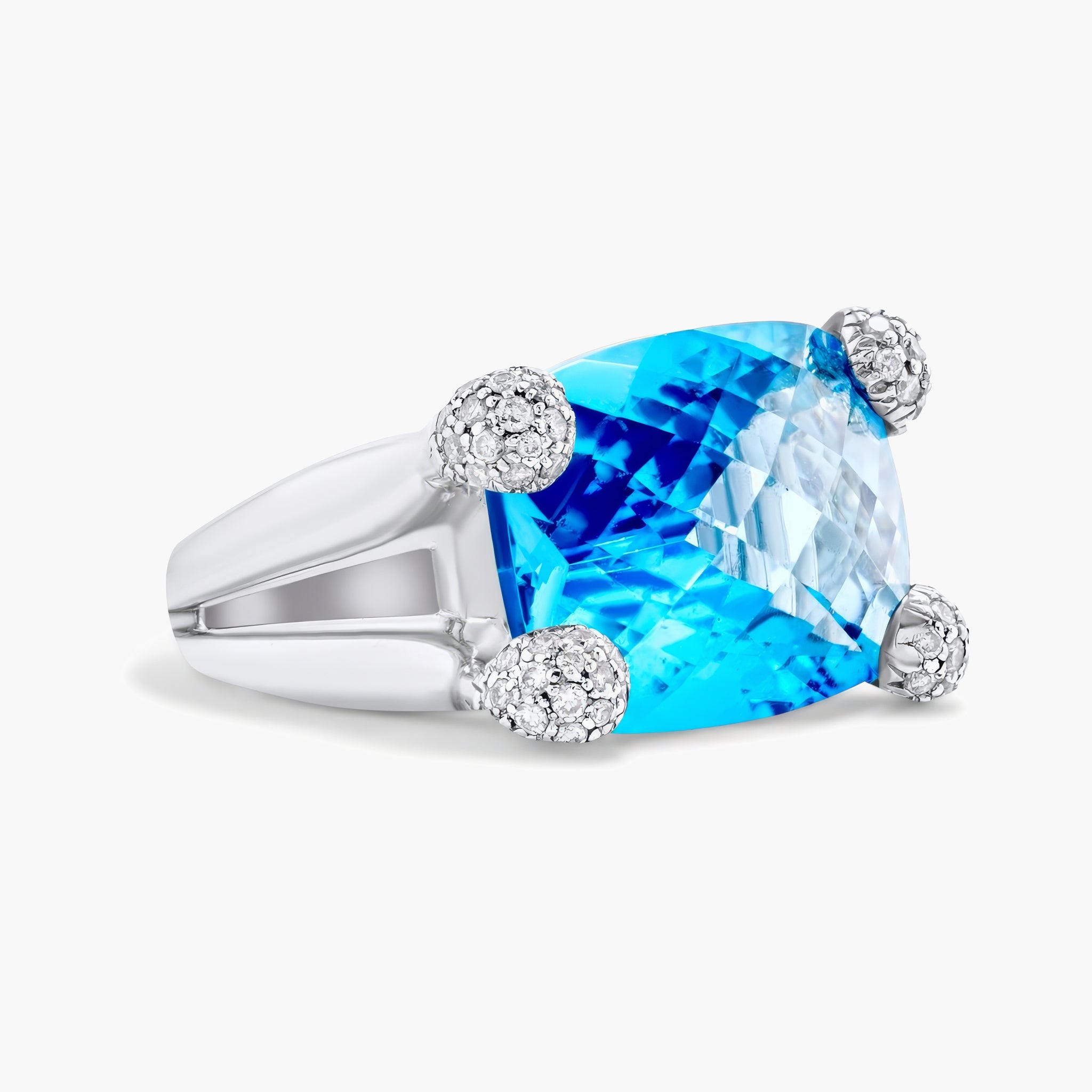 Blue topaz ring w Pave diamond claws