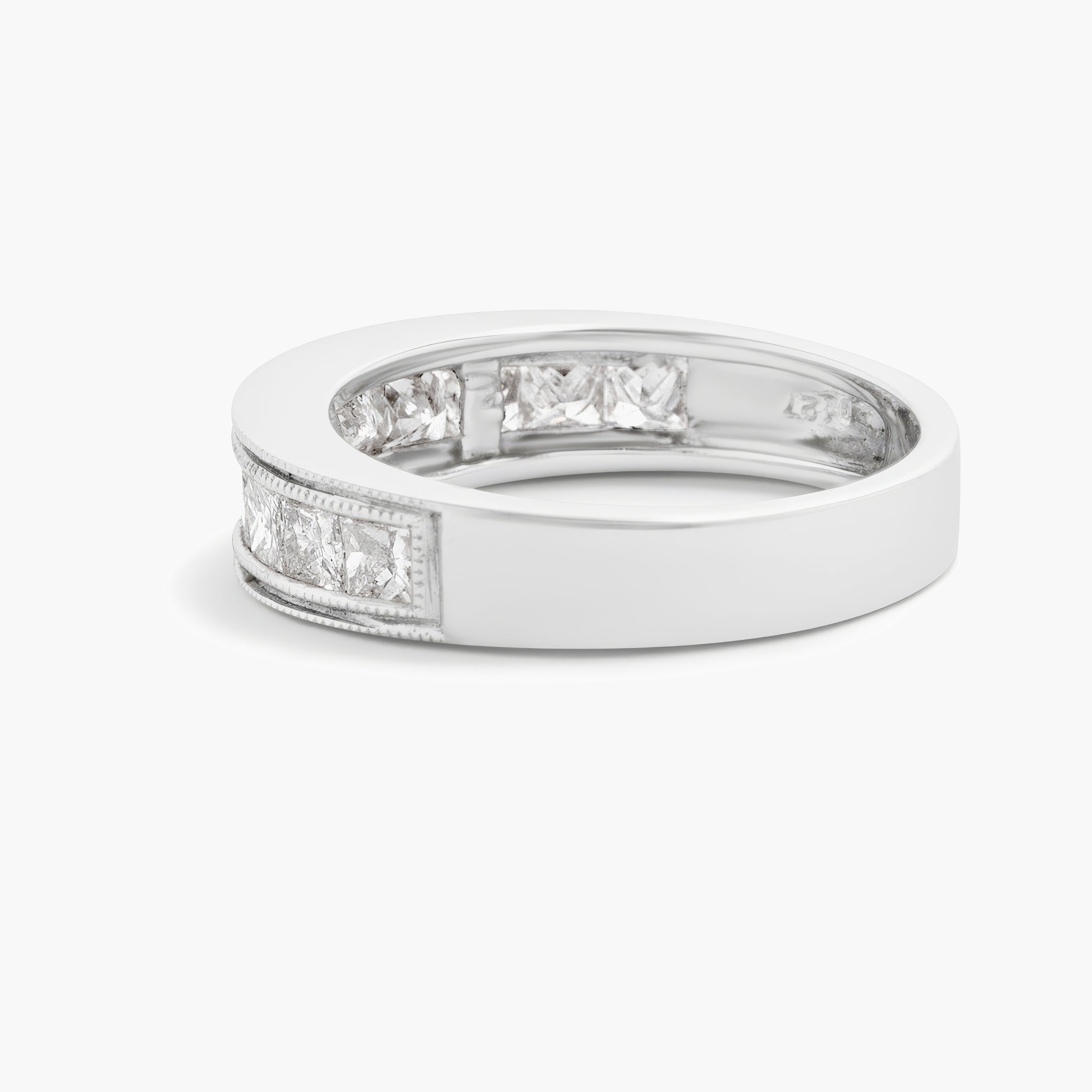 Princess cut Diamond half eternity milgrained edges